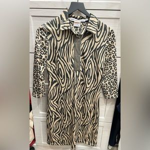 Gretchen Scott dark gray and tan animal print dress